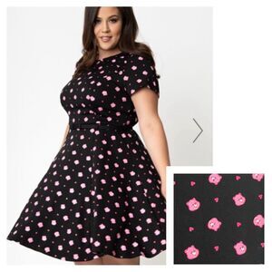 Unique Vintage Black and Pink Care Bears Swing Dress 2X / 18